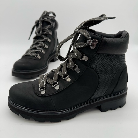Sorel Shoes - Sorel Lennox Hiker Black Leather Snake Lace Up Lug Sole Boot Size 8.5